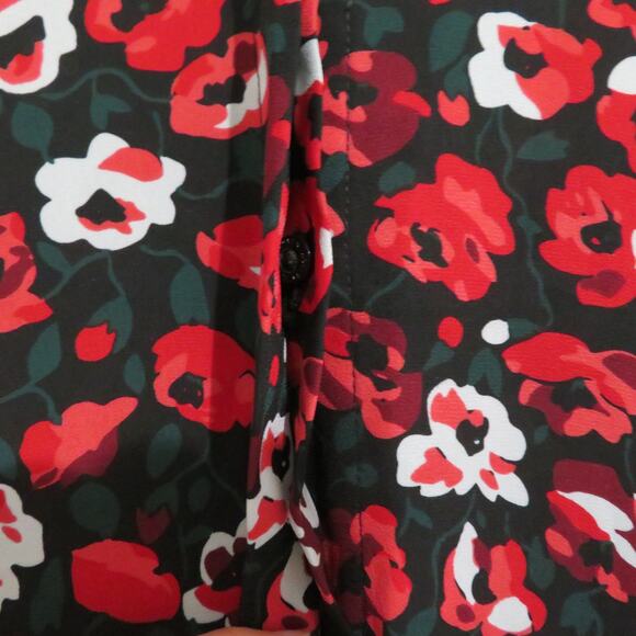 Lauren Ralph Lauren Women Sz L Red Black Floral Ruffle Long Sleeve Button Down - Picture 8 of 9